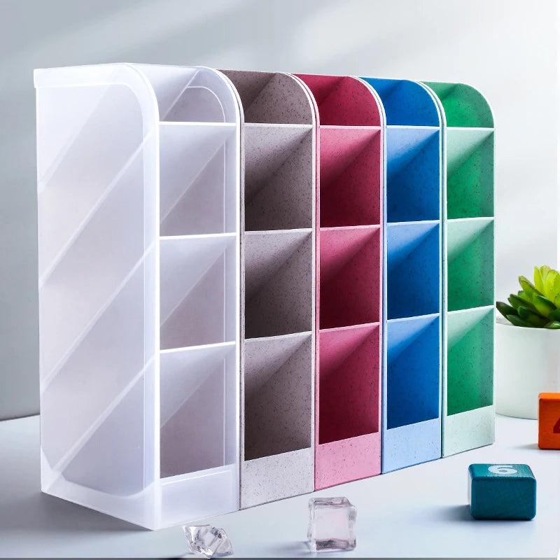 New Desktop Organizer Pen Holder Pencil Makeup Brush Storage Box 4 Grid Oblique Insertion Storage Organizer School Stationery