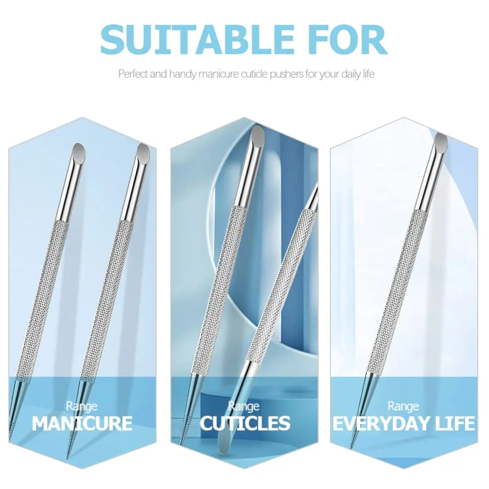 Cuticle Pusher Metal Cuticle Stick Double Sided Stainless Steel Nail Files Manicure Pedicure Precision Filing Cuticle Remover