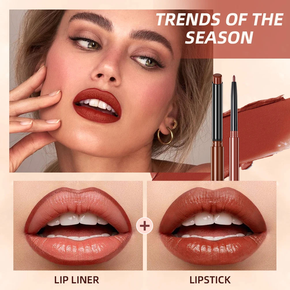 2 pc Lipstick and Pencil Waterproof Long-Lasting Lip Color
