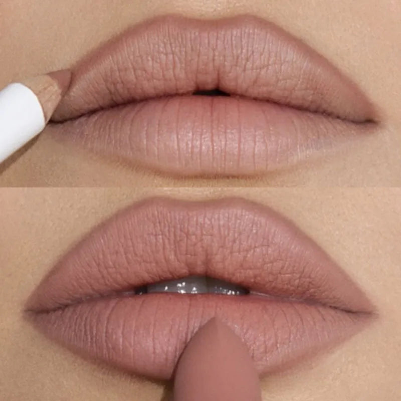 Matte Nude Lipstick Lip Liner Pen Set